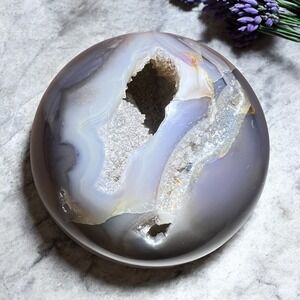 Black Flower Agate Sphere (7) with‎ Druzy